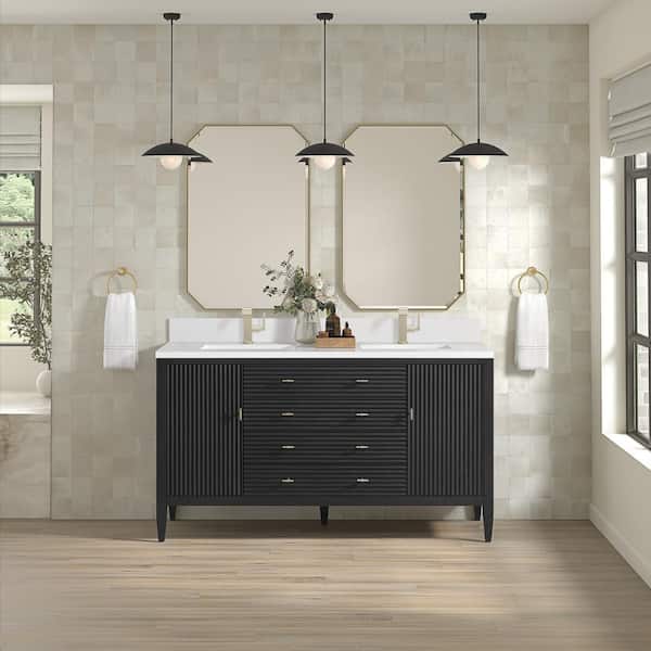 Myrrin 60.0 in. W x 23.5 in. D x 34.06 in. H Double Sink Bathroom Vanity in Carbon Oak with White Zeus Quartz Top