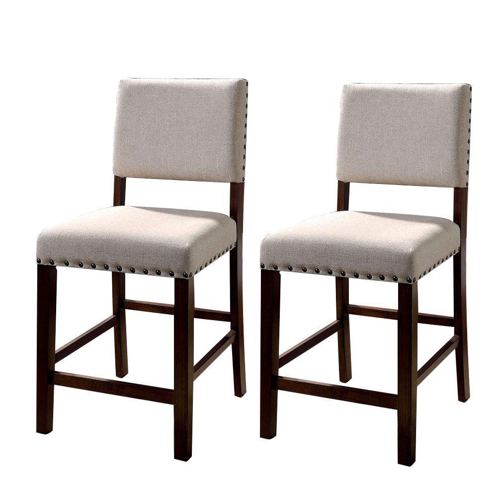 Glenbrook Cream Linen & Brown Cherry Wood Counter Stools, Set of 2