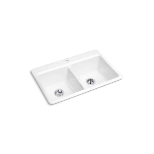 Riverby 33 in. Top-Mount Double-Bowl Kitchen Sink in White