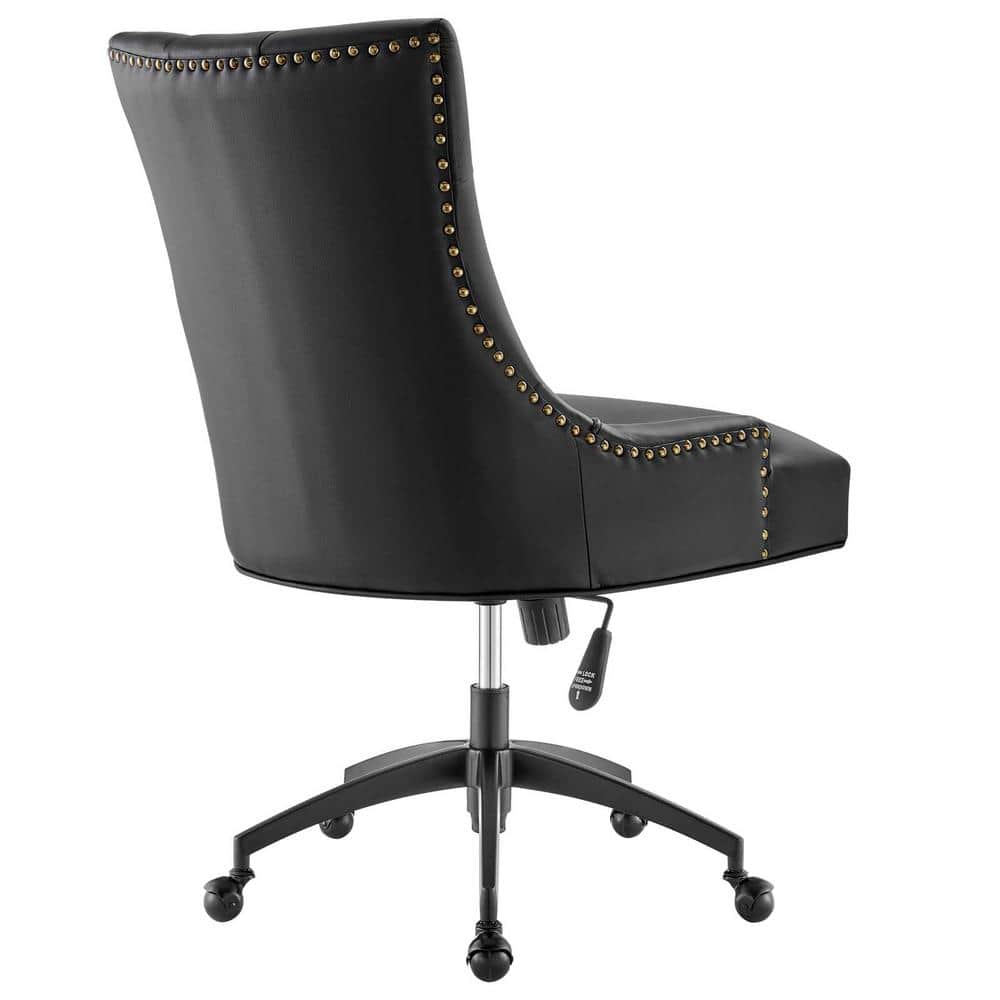 Vintage Glam Deco Black Vegan Leather Swivel Office Chair