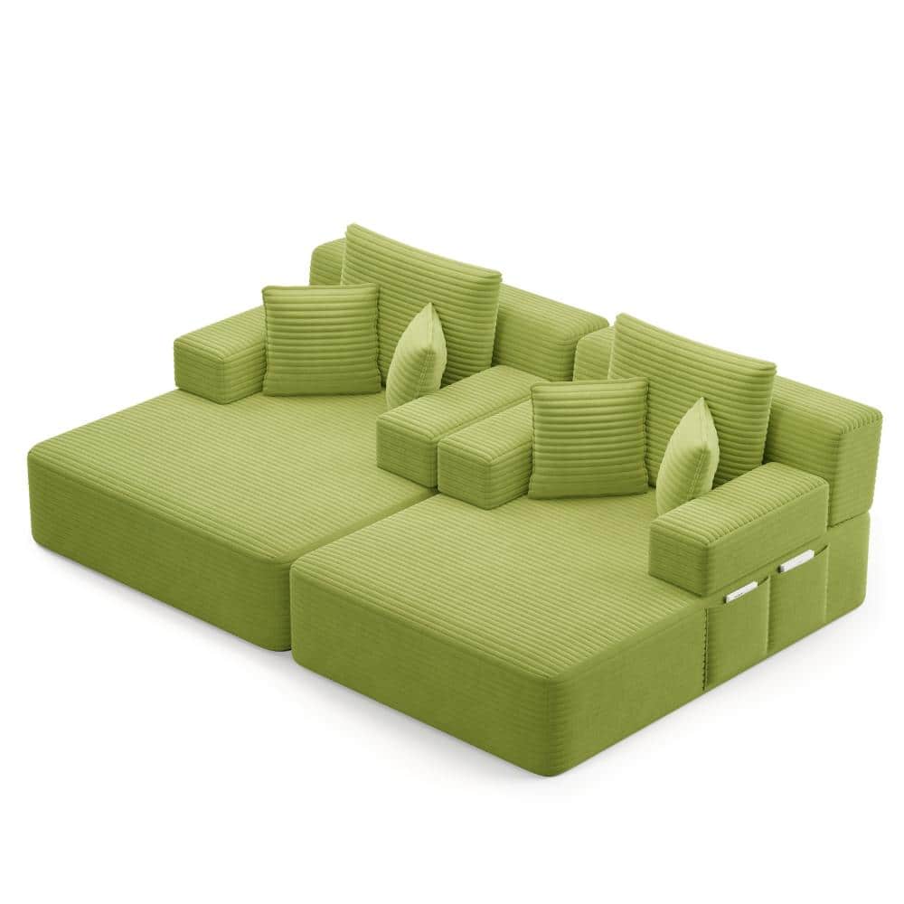 48.5 in. Light Green Plush Corduroy Oversized Double Chaise Lounge 2-Piece Set with 6 Pillows, Sofa Bed for Living Room price history on PriceWatchPro