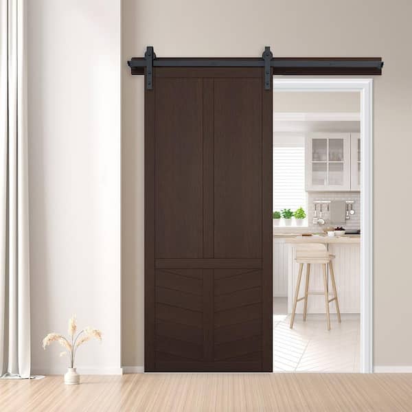 30 in. x 84 in. The Robinhood Sable Wood Sliding Barn Door with Hardware Kit in Stainless Steel