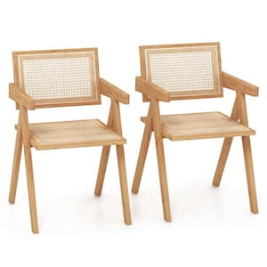 Natural Rattan Accent Chairs Mid-Century Dining Armchair Bamboo Frame Kitchen (Set of 2)