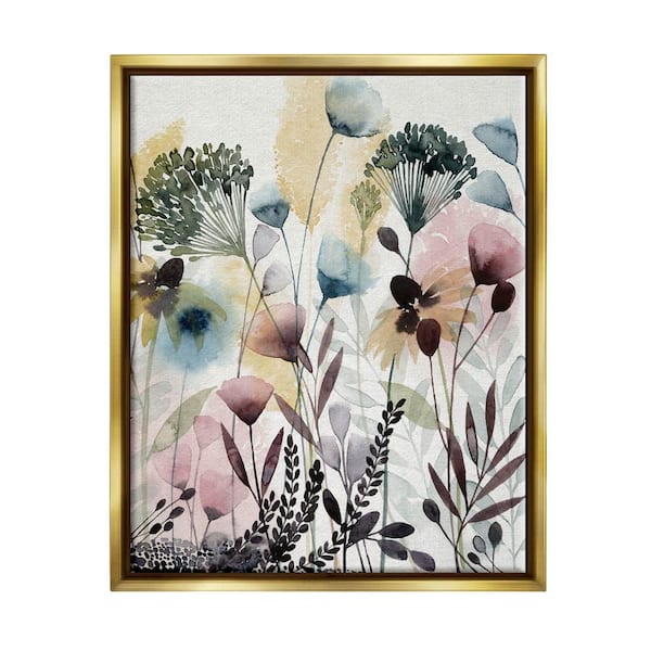 Wild Florals Opaque Layers Soft Watercolor Pink Blue by Grace Popp Floater Frame Nature Wall Art Print 25 in. x 31 in.