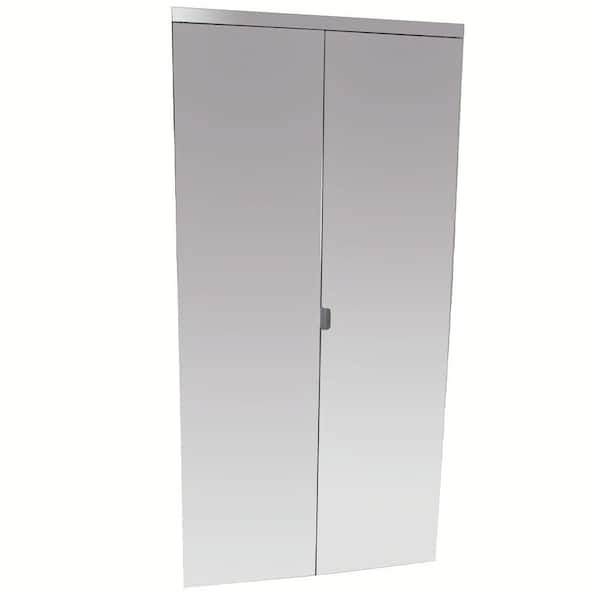 Impact Plus 32 in. x 84 in. Beveled Edge Mirror Solid Core MDF Interior Closet Bi-Fold Door with Chrome Trim