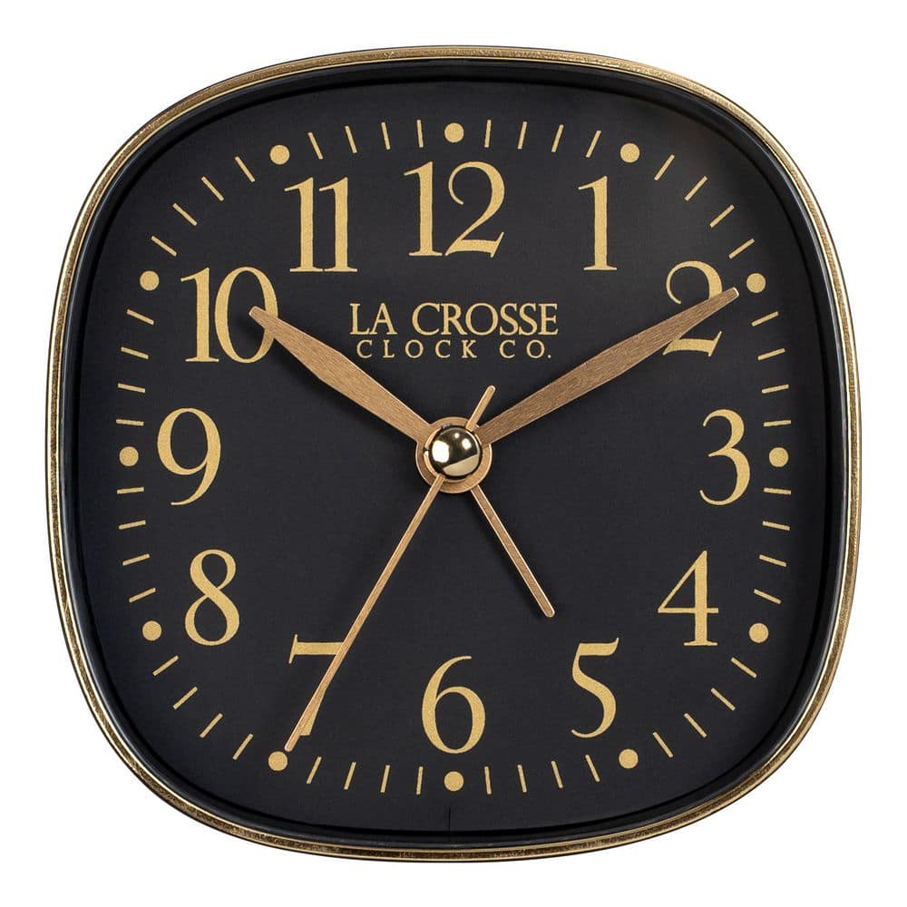 La Crosse Clock Black Square Silent Sweeping Analog Alarm Clock