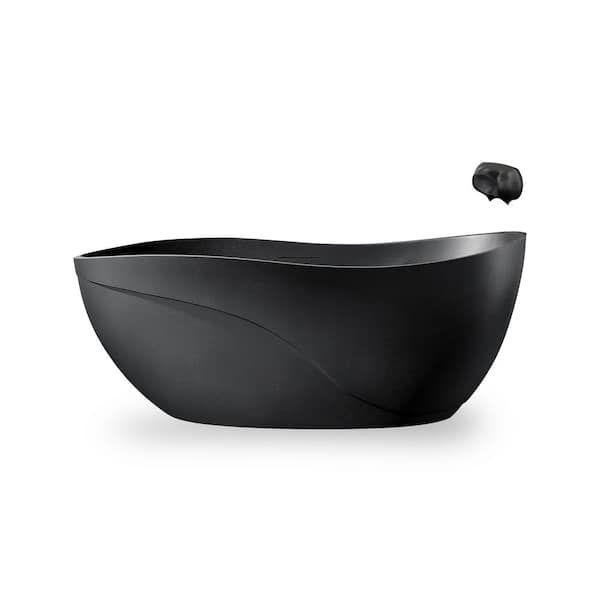 67 in. x 32 in. Freestanding Soaking Bathtub in Obsidian Black, with Center Drain, Magnetic Headrest and Pop-UP Drain