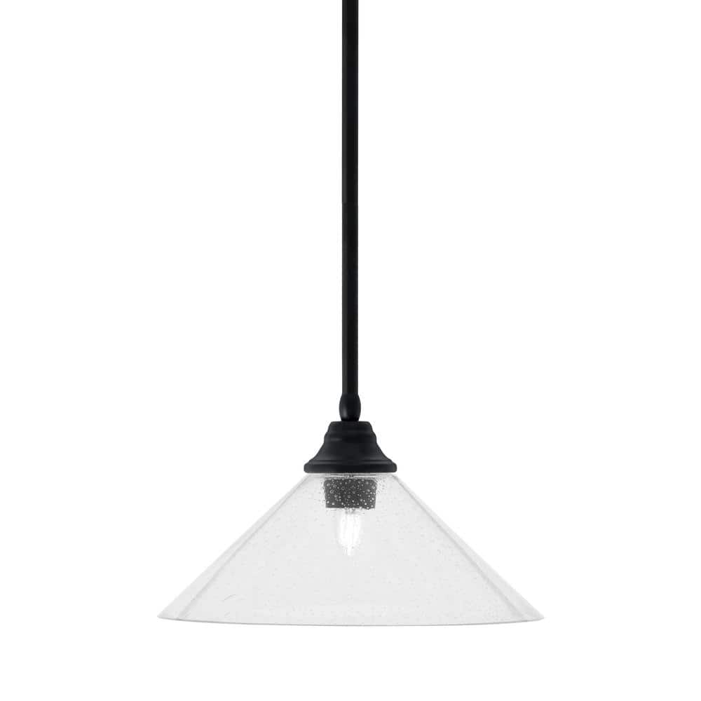 Sparta 100-Watt 1 Light Matte Black Shaded Pendant Light with 16 in. Clear 