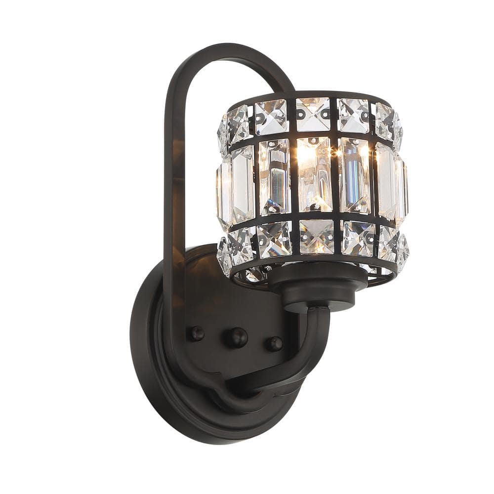 Elegant Matte Black Dimmable Vanity Wall Sconce with Crystal Accents