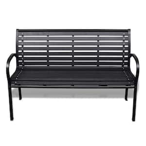 45.7 in. Black Metal Outdoor Patio Bench with Curved Backrest