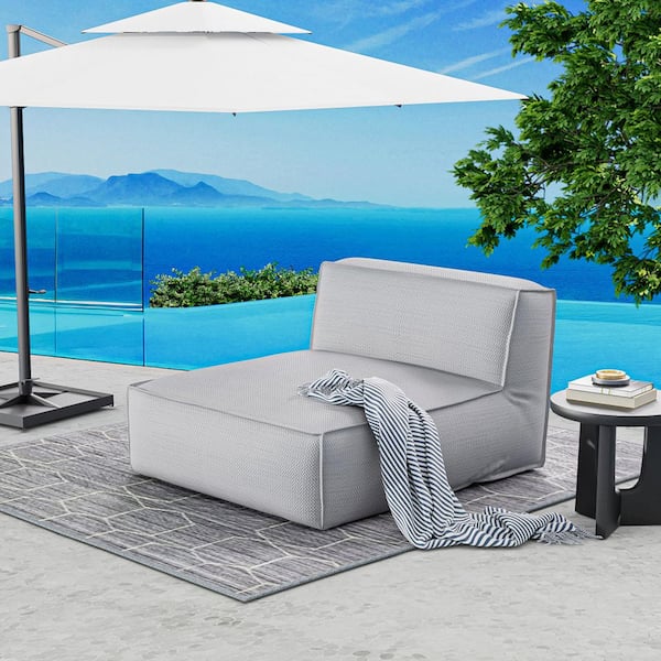 Plastic Bean Bag Olefin Outdoor Loveseat Chaise Lounge with Gray Cushion