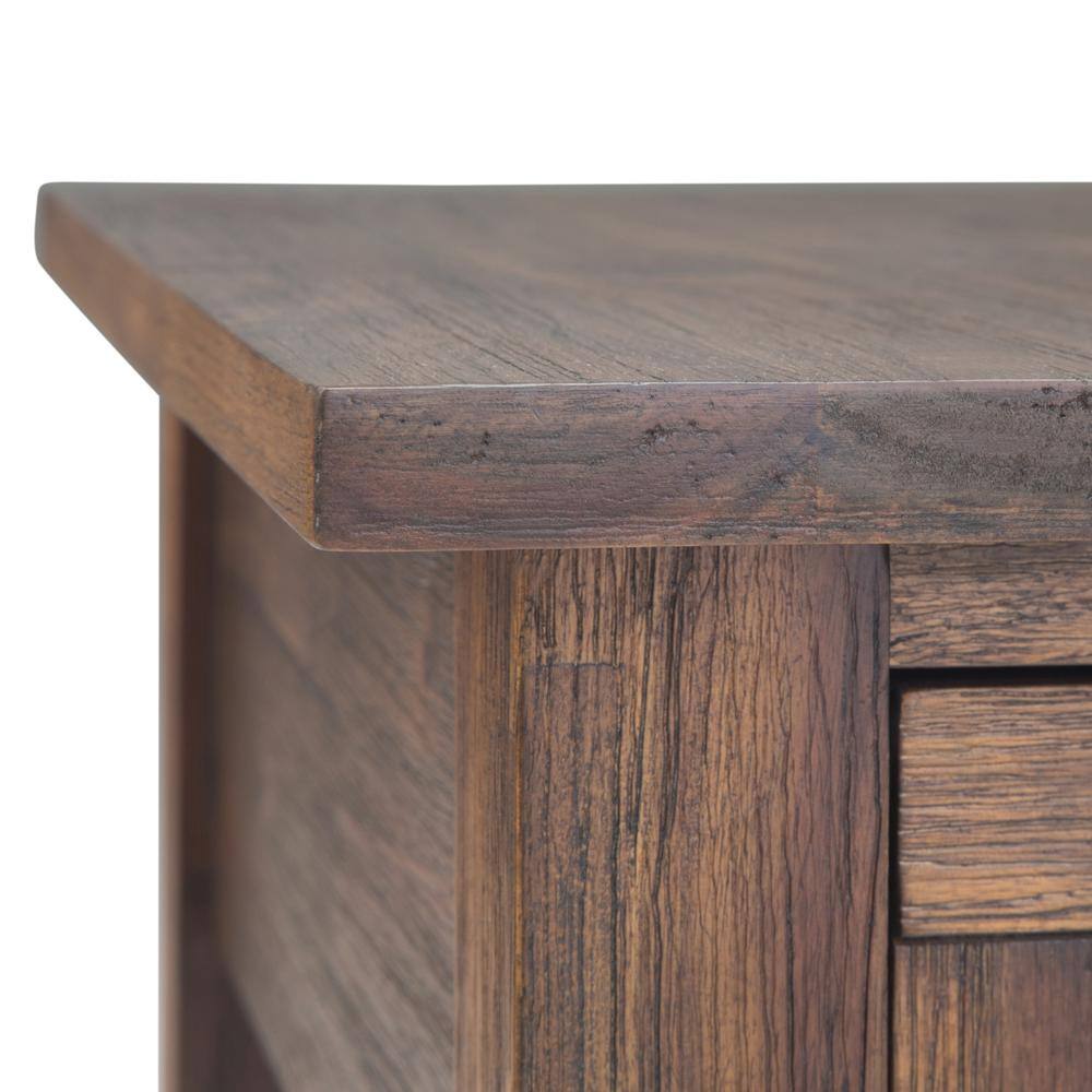 Distressed Charcoal Brown Acacia Wood Narrow Side Table with Storage