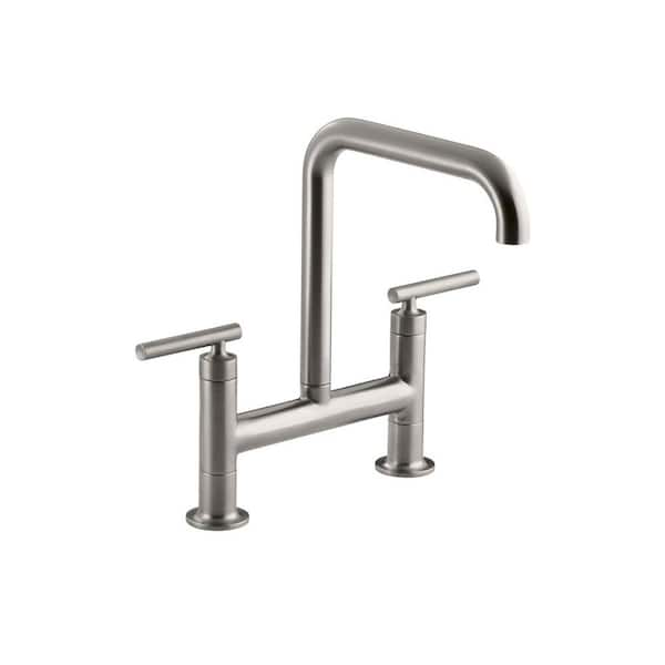 KOHLER Purist 2-Handle Bridge Kitchen Faucet in Vibrant Stainless