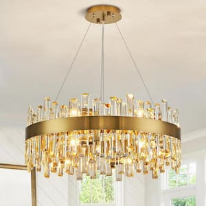 23.6 in. Modern 12-Light Brass Gold Crystal Chandelier Circle Round 2-Tiers Chandelier for Dining Living Room Bedroom