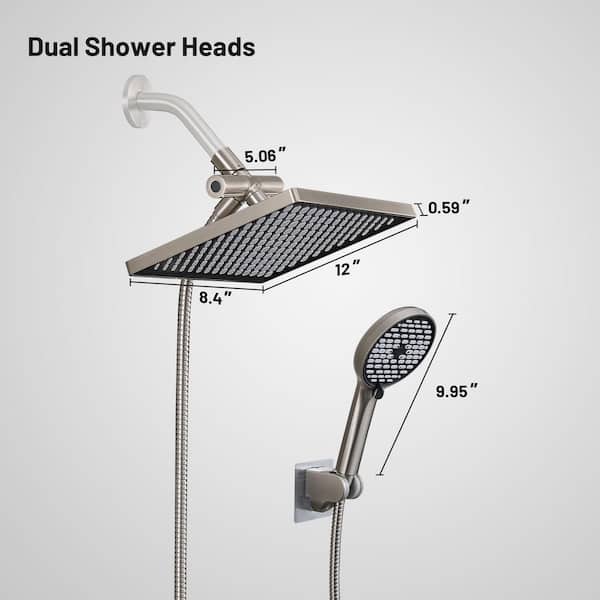 Heemli Rainfall Shower Head Combo 6-Spray 12 in. Wall Mount Dual