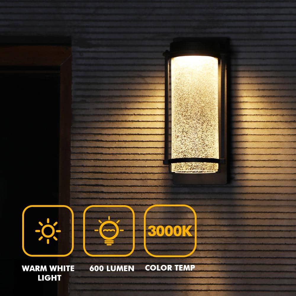 Matte Black Cylinder LED Wall Sconce with Seeded Glass
