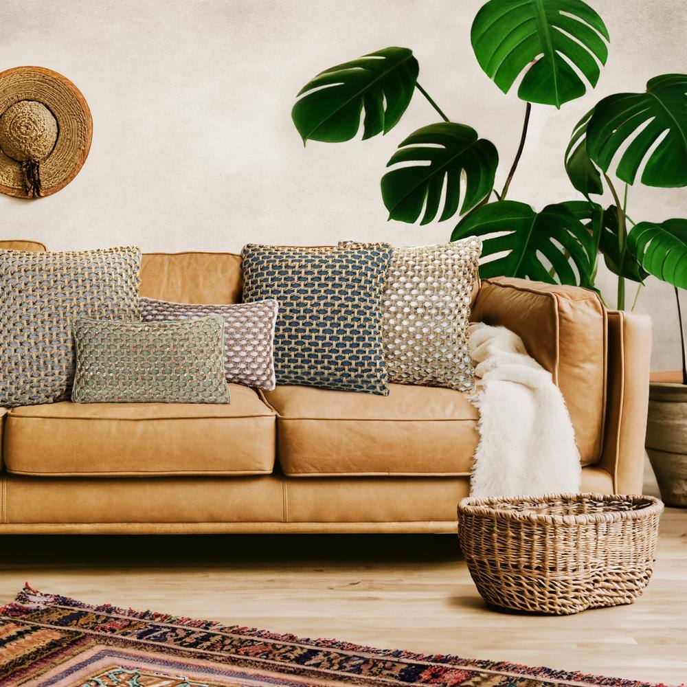 Sage Green Cotton and Jute Woven Euro Pillow Covers, 20" x 20"