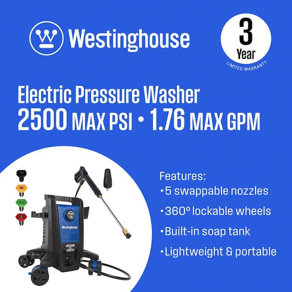 Westinghouse 2500 PSI 1.76 GPM Electric Powered Pressure Washer with  Anti-Tipping Technology and 5 Quick Connect Tips ePX3500 - The Home Depot