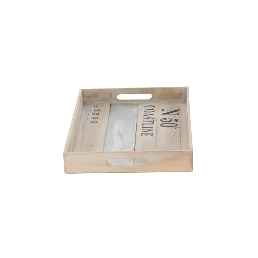 Nautical Brown Fir and Metal Decorative Tray Set