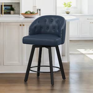 Arturo 26 in.Navy Blue Faux Leather Upholstered Swivel Bar Stool with Metal Frame Nailhead Counter Height Barstool