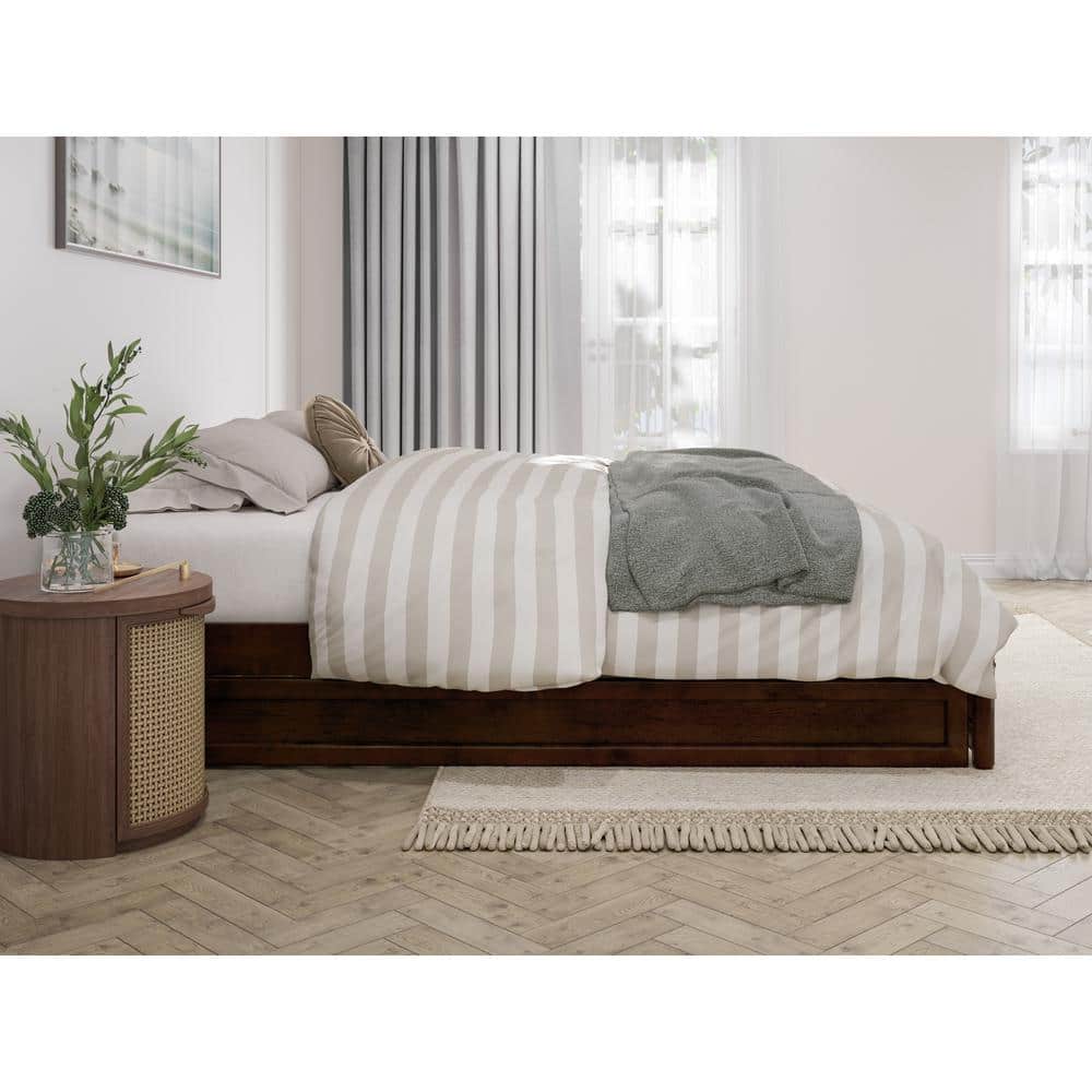 Barcelona Queen Walnut Wood Platform Bed with Twin XL Trundle