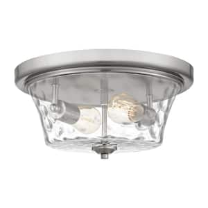 Acacia 2-Light Brushed Nickel Flush Mount with Clear Water Glass
