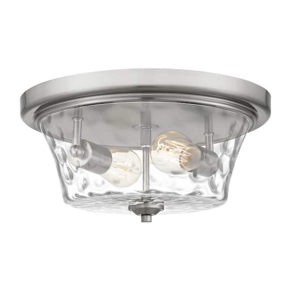 Quoizel Acacia 2-Light Brushed Nickel Flush Mount with Clear Water Glass