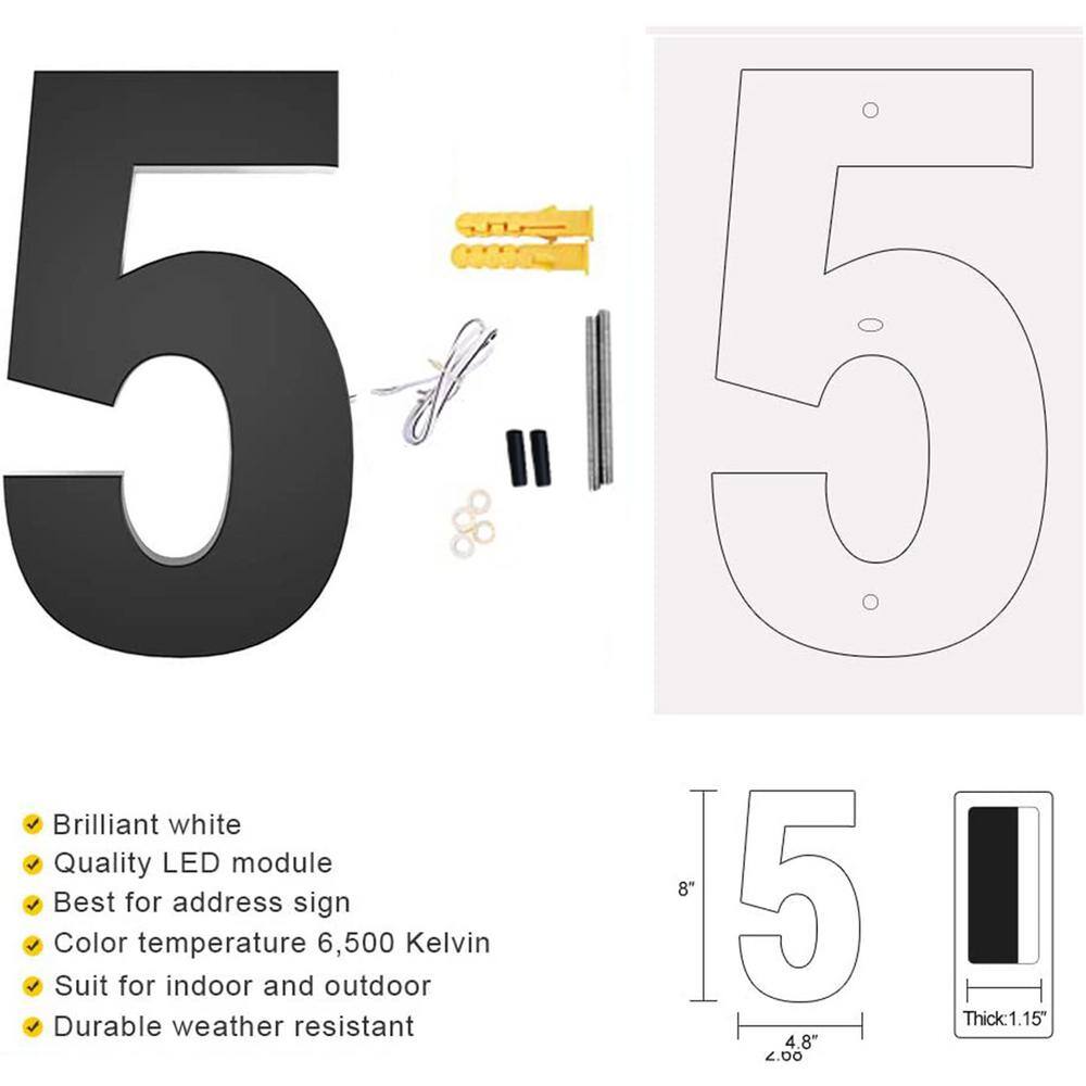 8 Inch Black Stainless Steel LED Backlit Floating House Number