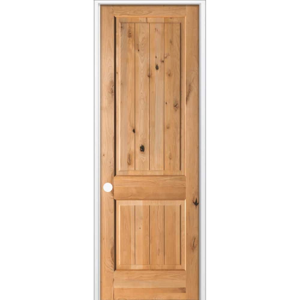32 in. x 96 in. Knotty Alder 2-Panel V-Groove Solid Wood Right-Hand BEHR Cedar Stain Single Prehung Interior Door price history on PriceWatchPro