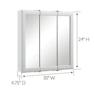 Classic 30 in. x 24 in. x 4-3/4 in. Surface-Mount Tri-View Bathroom Medicine Cabinet in White