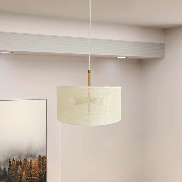 40-Watt 3-Light Brown Pendant Light with Cylinder Paper Shade, E26 Bulb Not Included