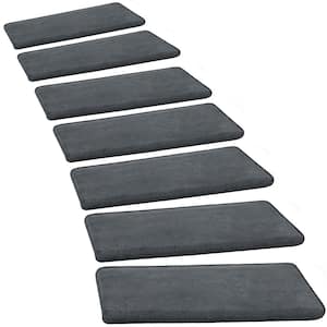 Dark Gray 9.5 in. x 30 in. x 1.2 in. Bullnose Plush Carpet Stair Tread Cover Tape Free Non-slip Set of 7