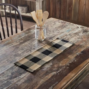 Black Check 8 in. W x 24 in. L Black Checkered Cotton Blend Table Runner