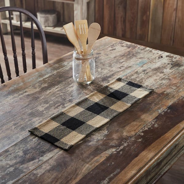 Black Check 8 in. W x 24 in. L Black Checkered Cotton Blend Table Runner