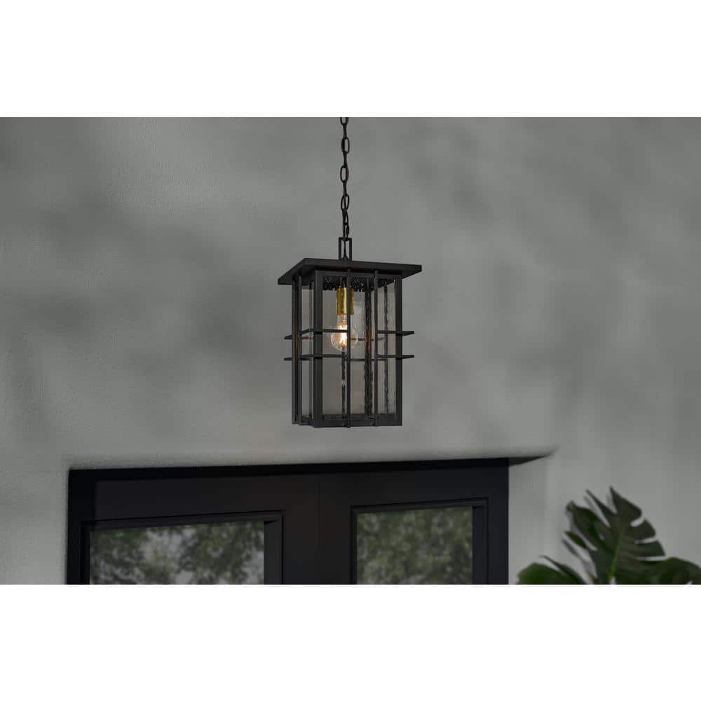 Glenfield 16 in. 1-Light Black Hanging Outdoor Hanging Light Pendant Light with Seeded Glass price history on PriceWatchPro