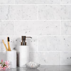 Gray and White 4 in. x 12 in. Polished Marble Subway Floor and Wall Tile (5 sq. ft./Case)