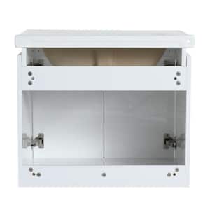 60 in. W x 18.5 in. D x 21 in. H Double Sink Floating Bath Vanity in White with White Double Basin, and Storage Shelve
