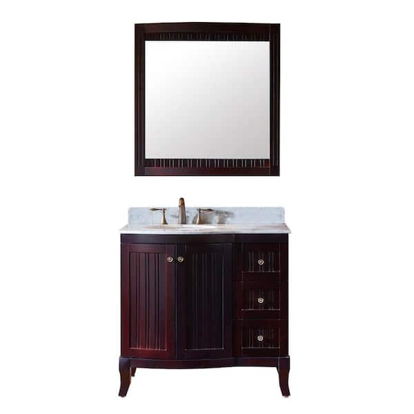 Virtu USA Khaleesi 36 in. W x 23.2 in. D x 35.24 in. H Espresso Vanity With Marble Vanity Top With White Round Basin and Mirror