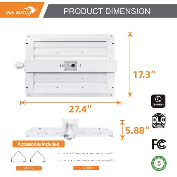 RUN BISON 4-Pack 2 ft. 800-Watt Equivalent 28,350 Lumens Integrated LED Dimmable High Bay Light With Motion Sensor, 5000K Daylight