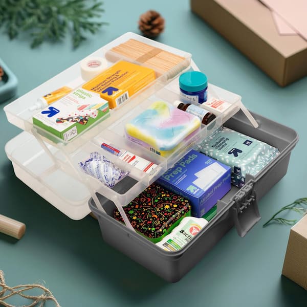 Stalwart 14 in. L x 7.87 in. W Plastic Tackle Box Organizer, Gray