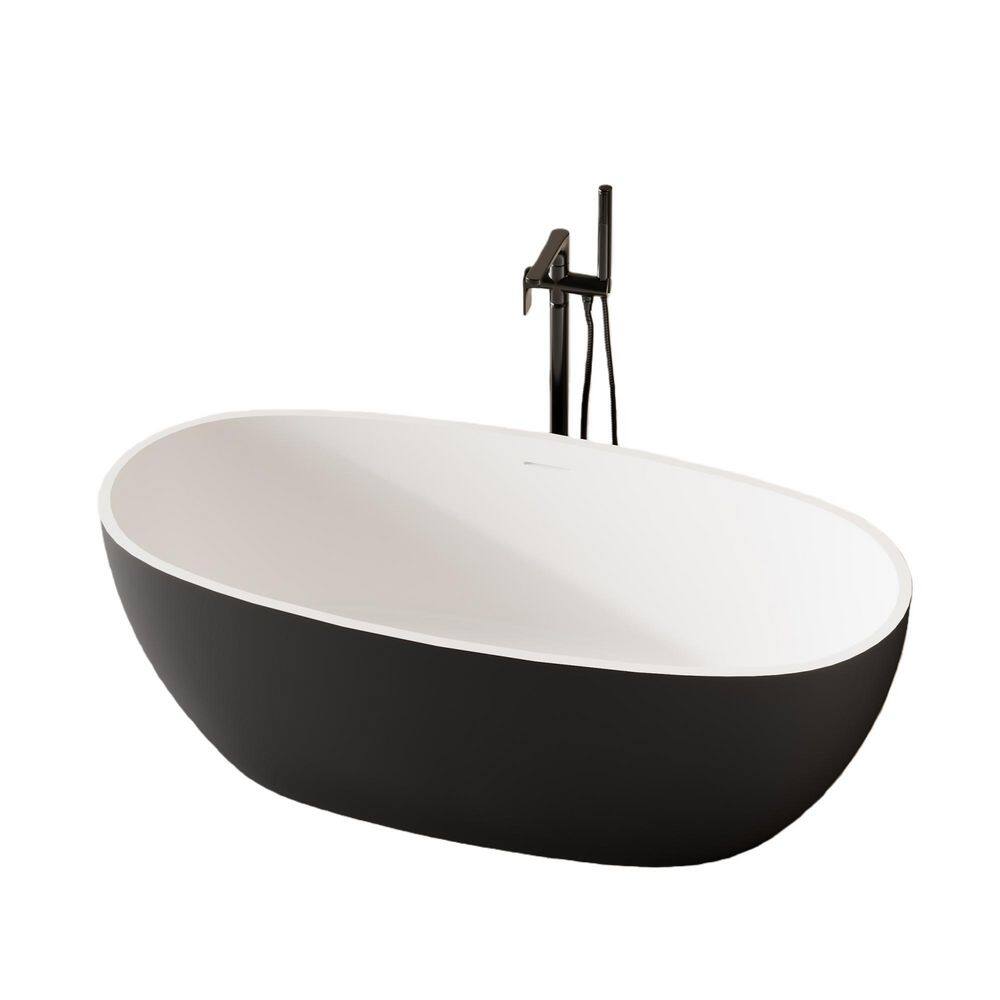 62 in. x 31 in. Oval Freestanding Solid Surface Soaking Bathtub with Center Drain in Black Outside and White inside price history on PriceWatchPro