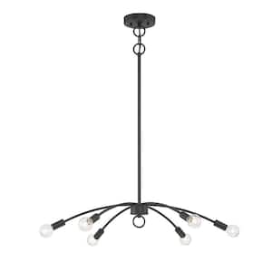 27 in. W x 4.25 in. H, 6-Light Matte Black Modern Chandelier with No Bulbs Included