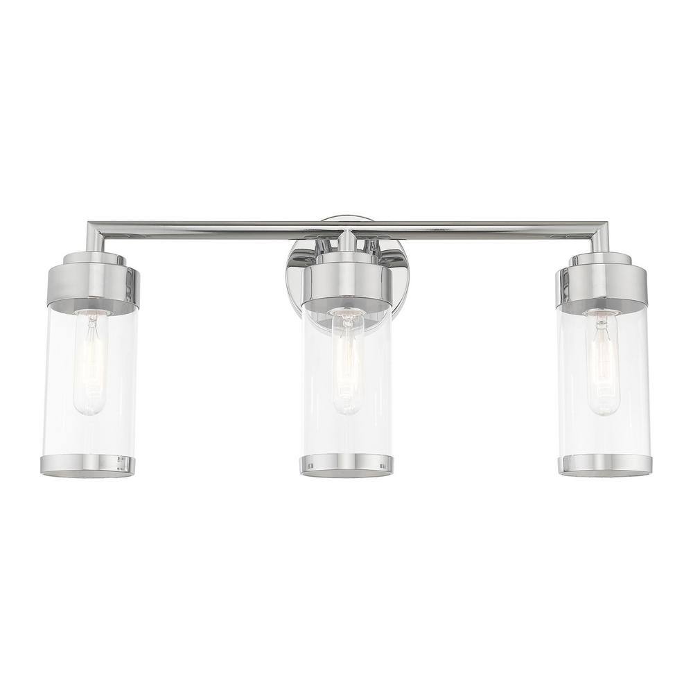 Hillcrest Polished Chrome 3-Light Vanity with Clear Glass Shades