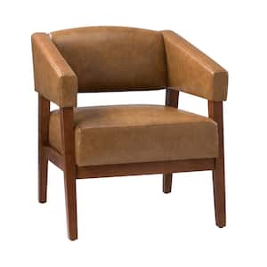 Patrick Camel Mid-century Modern Vegan Leather Armchair with Solid Wood Legs