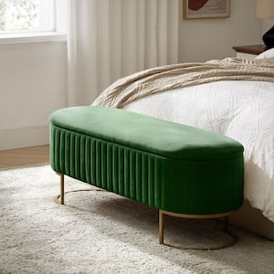 Drotar Olive Modern Storage Bench with Metal Base 50.5 in.