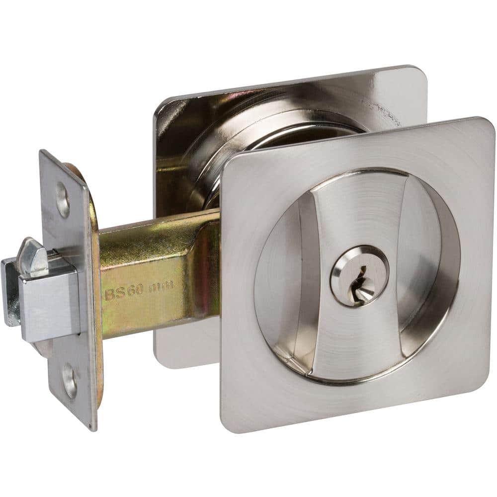 Contemporary Square Satin Nickel Entry Door Sliding Pocket Door Lock
