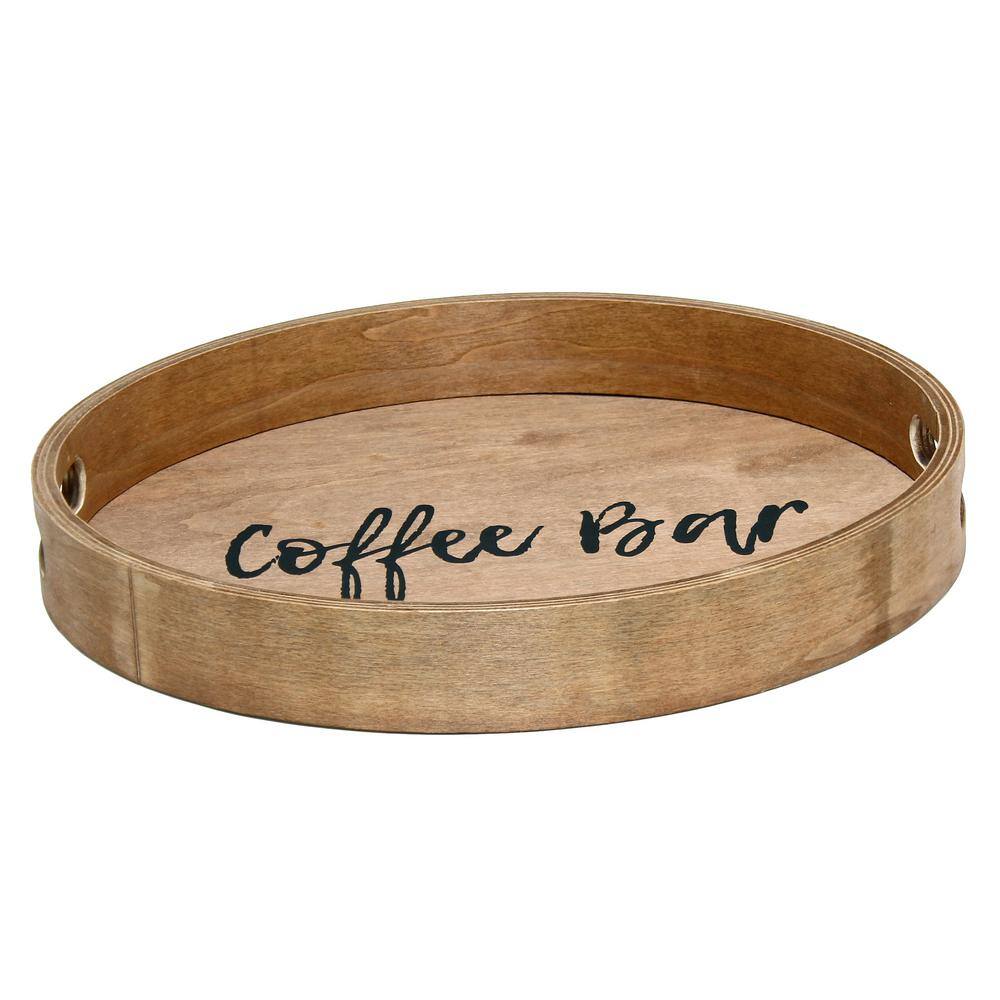 Farmhouse Chic 13.75" Poplar Wood Round Serving Tray with Scripted Text