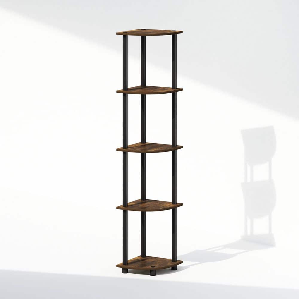TURN-N-TUBE 57.7 in. Tall Amber Oak/Black Wood 5-Shelf Bookcase