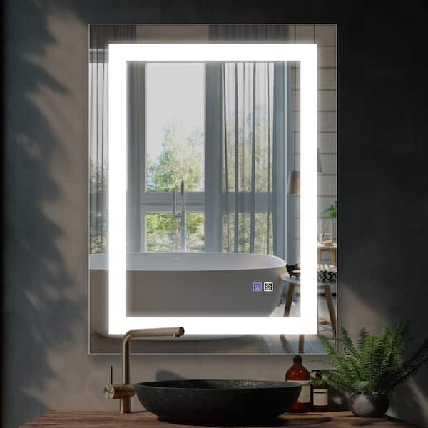 ANGELES HOME 28 in. W x 36 in. H Rectangular Frameless Wall Backlit FrontLit LED Bathroom Vanity Mirror in Silver, Anti Fog, Dimmable