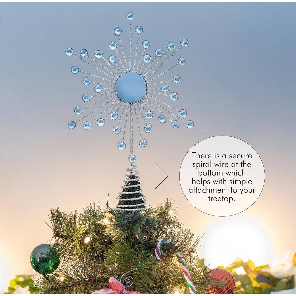 Gold Glitter Metal Wire Star Tree Topper with Silver Gems